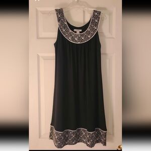 dressbarn Black Sleeveless Dress with White Embroidered Floral Yoke